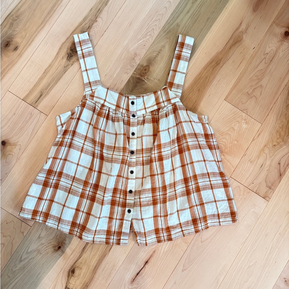 Plaid Sleeveless Button-Up Tank